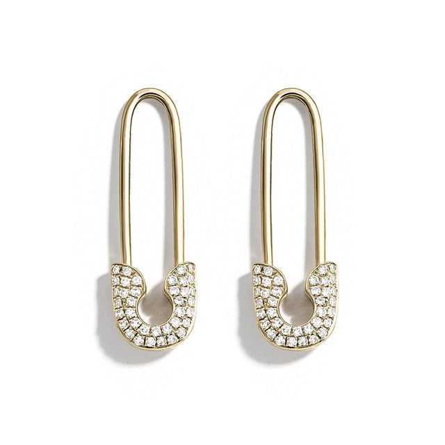 New Rhinestone Crystal Safe Pin Hoop Huggies Earrings