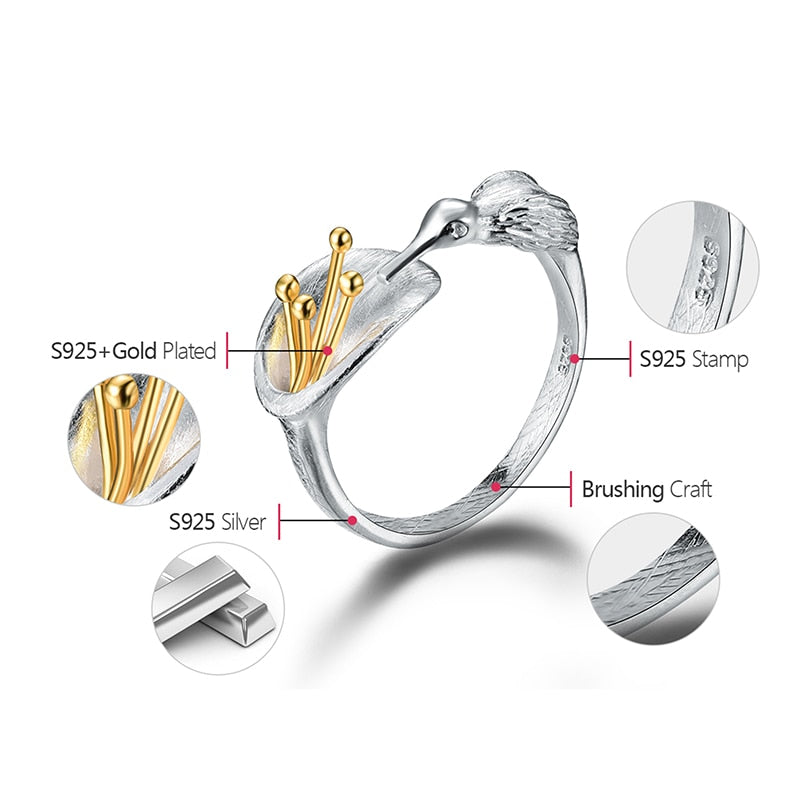 925 Sterling Silver Bird Natural  Rings