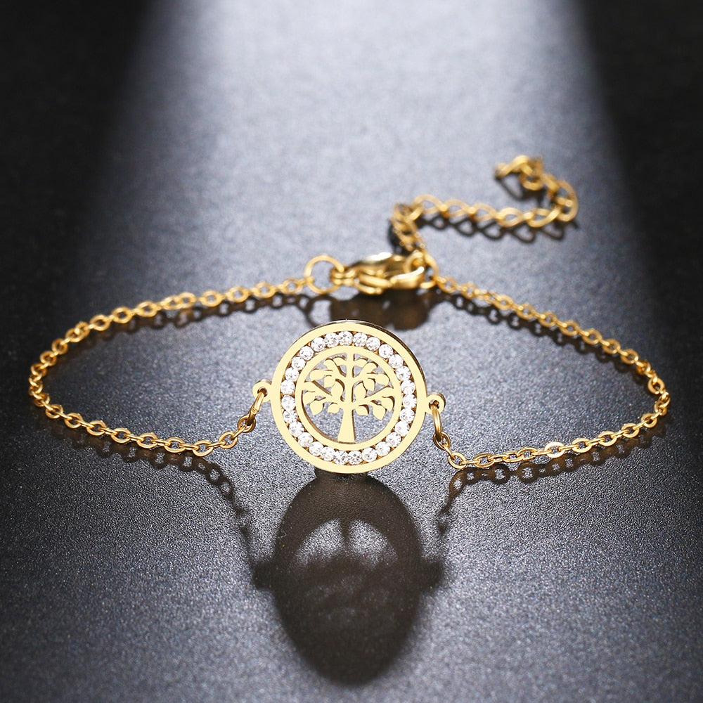 Life Tree Round Bracelets Gold Color Engagement Gifts Jewelry