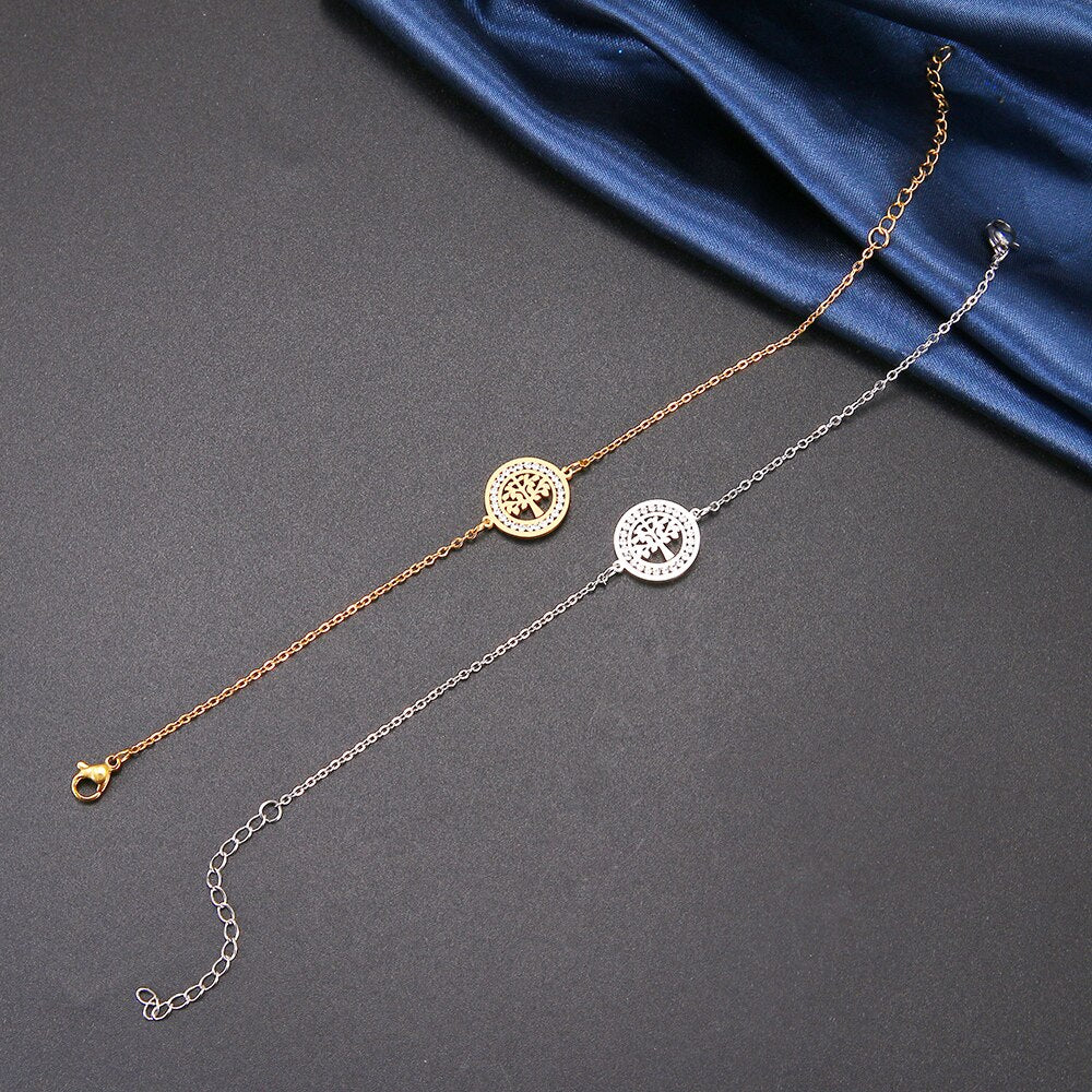 Life Tree Round Bracelets Gold Color Engagement Gifts Jewelry