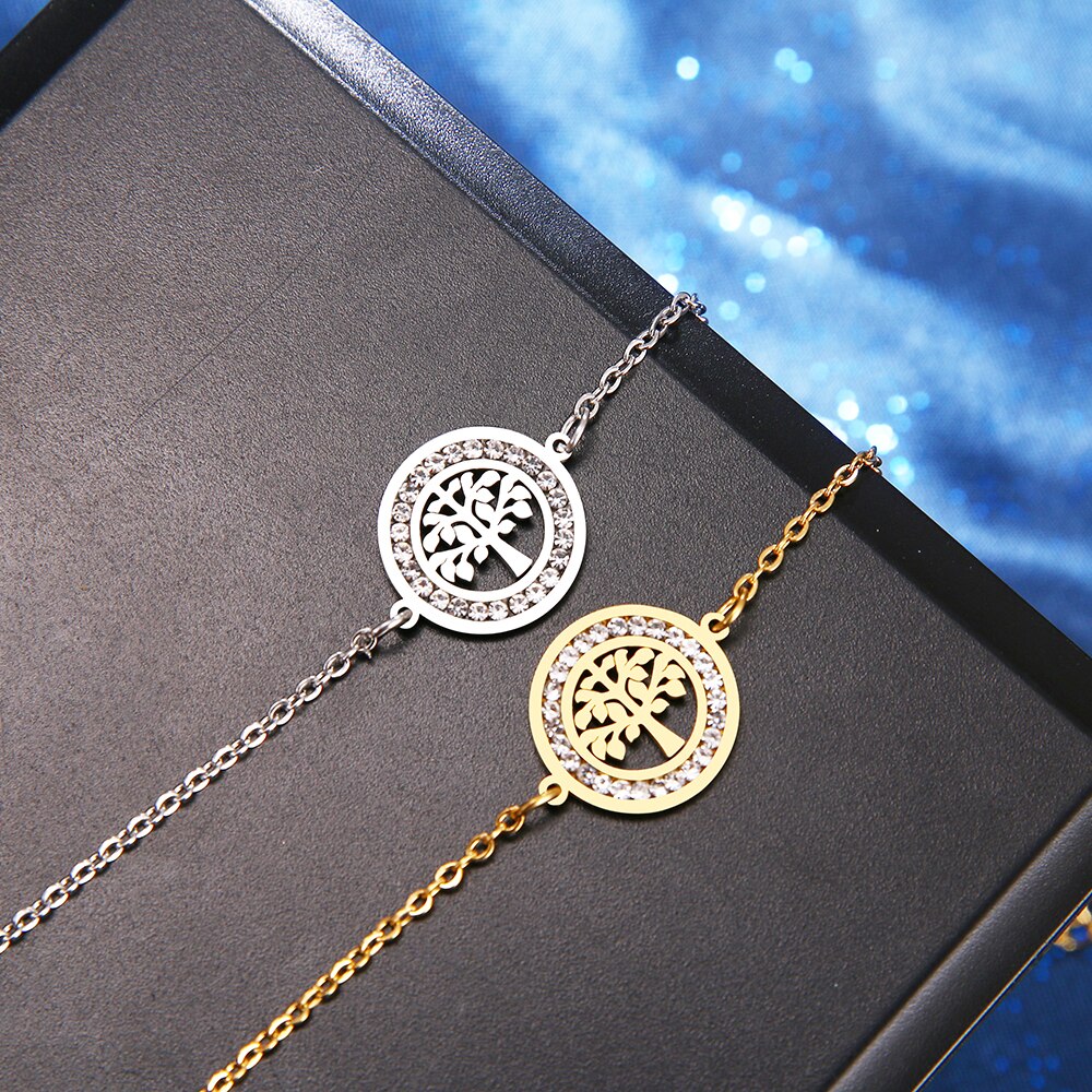 Life Tree Round Bracelets Gold Color Engagement Gifts Jewelry