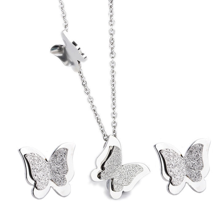 Romantic Butterfly Necklace + Earring Jewelry Sets