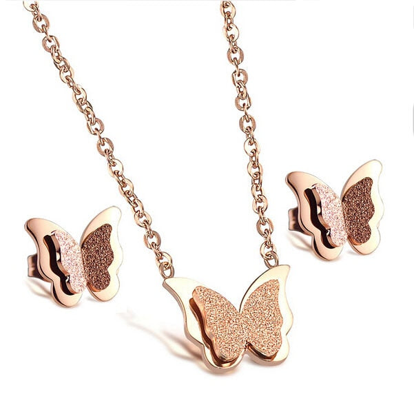Romantic Butterfly Necklace + Earring Jewelry Sets