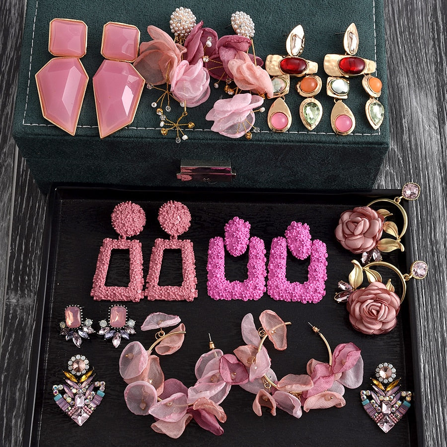 New Korea Fashion Pink Resin Beaded Drop Earrings