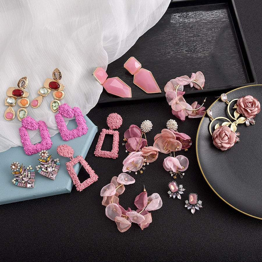 New Korea Fashion Pink Resin Beaded Drop Earrings