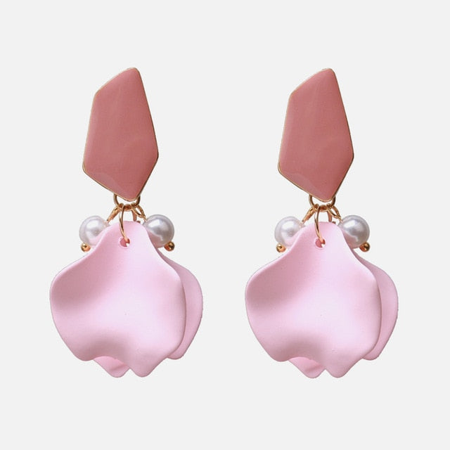 New Korea Fashion Pink Resin Beaded Drop Earrings