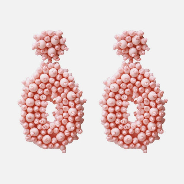 New Korea Fashion Pink Resin Beaded Drop Earrings