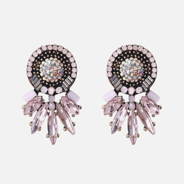 New Korea Fashion Pink Resin Beaded Drop Earrings