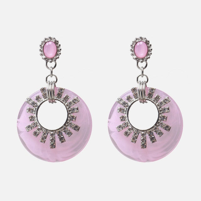 New Korea Fashion Pink Resin Beaded Drop Earrings