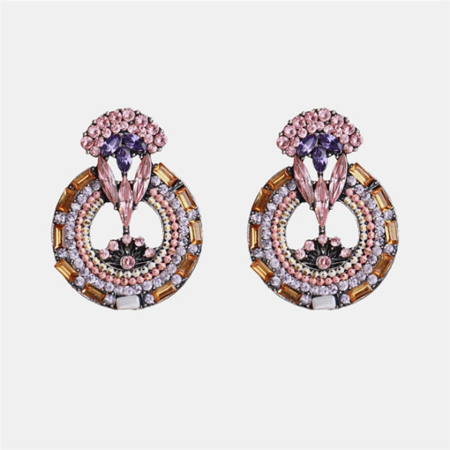 New Korea Fashion Pink Resin Beaded Drop Earrings