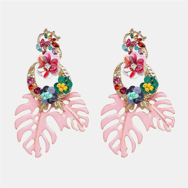 New Korea Fashion Pink Resin Beaded Drop Earrings
