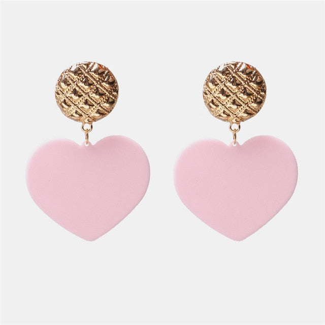 New Korea Fashion Pink Resin Beaded Drop Earrings