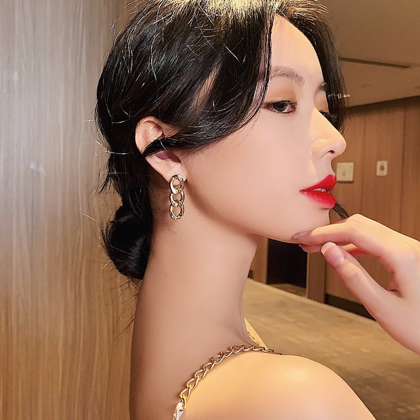 Gold Color Exaggerated Metal Chain Drop Earring