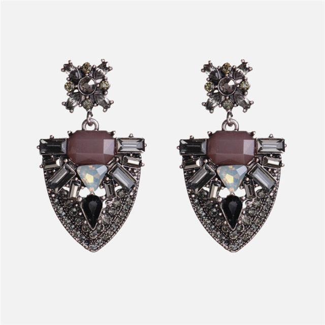 Black Color Metal Crystal Acrylic Vintage Earrings