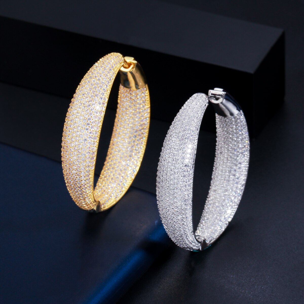 Zircons Micro Pave Cubic Zirconia Round Big Statement Hoop Earrings