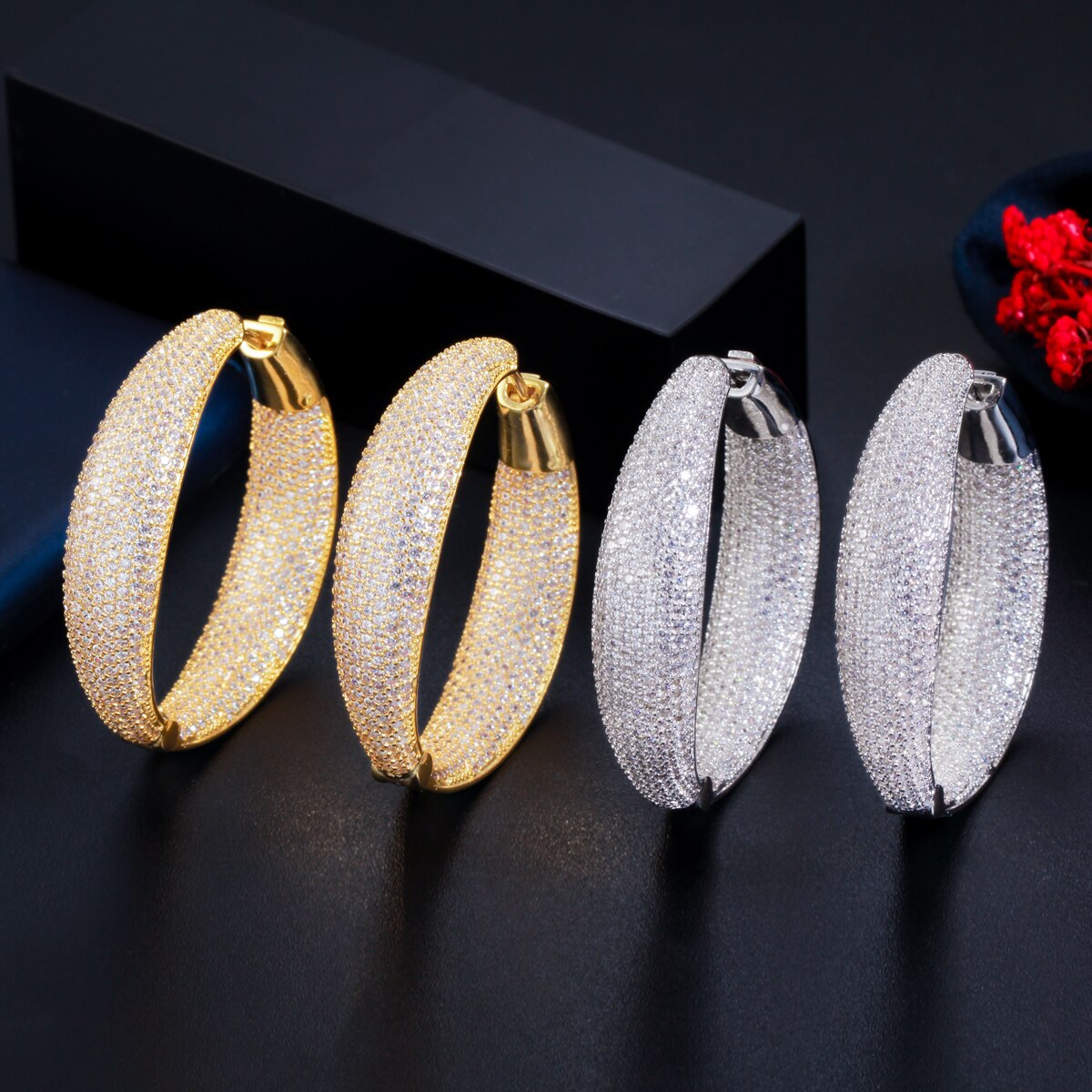Zircons Micro Pave Cubic Zirconia Round Big Statement Hoop Earrings