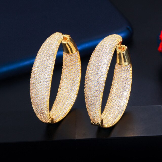 Zircons Micro Pave Cubic Zirconia Round Big Statement Hoop Earrings