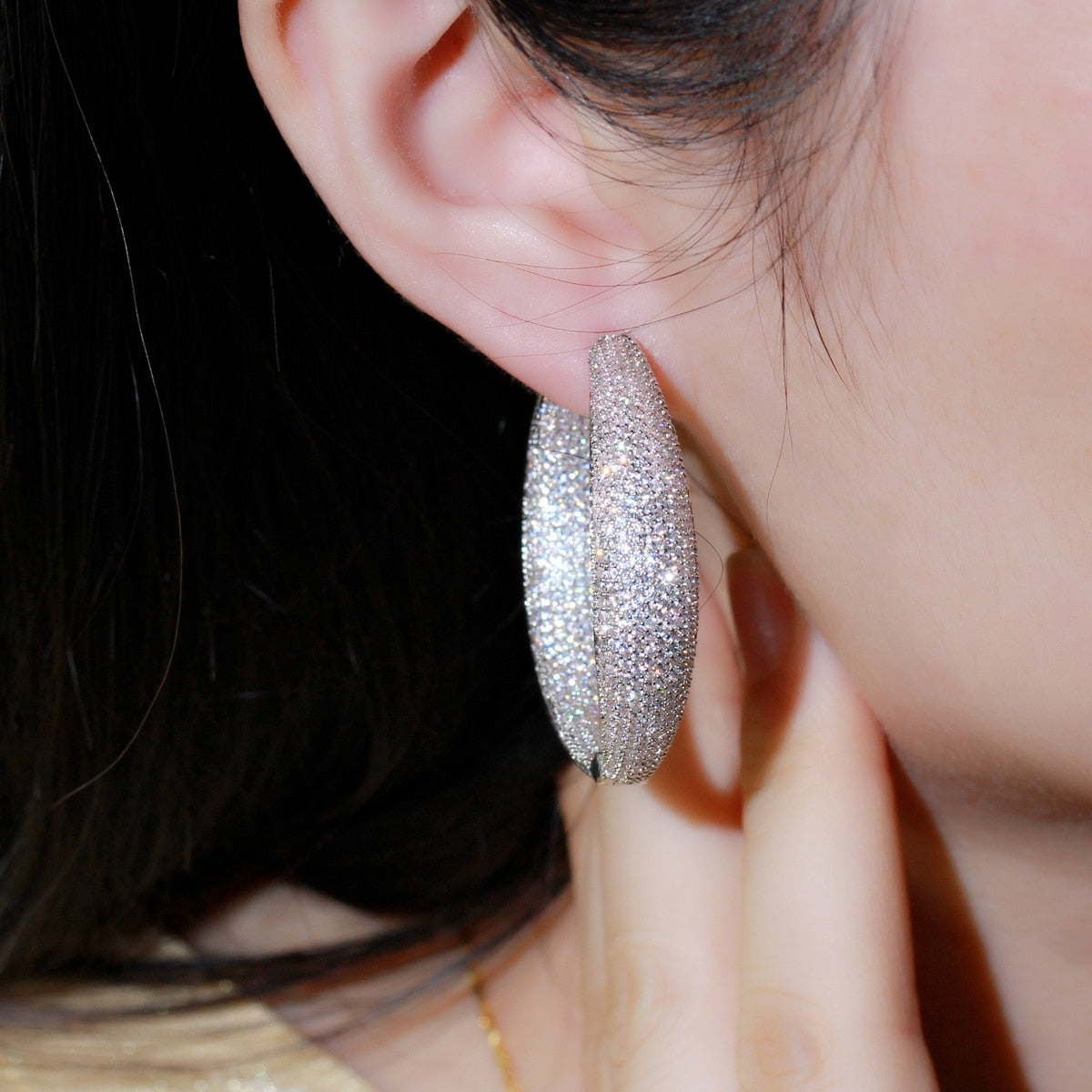 Zircons Micro Pave Cubic Zirconia Round Big Statement Hoop Earrings