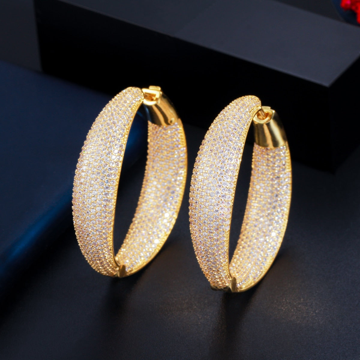 Zircons Micro Pave Cubic Zirconia Round Big Statement Hoop Earrings