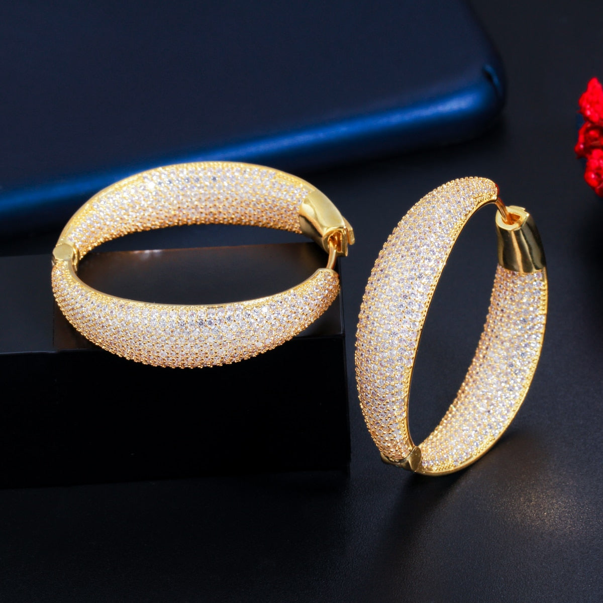 Zircons Micro Pave Cubic Zirconia Round Big Statement Hoop Earrings
