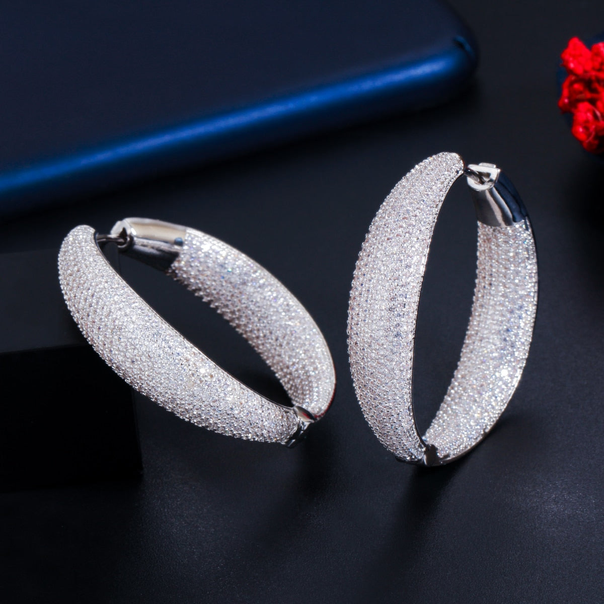 Zircons Micro Pave Cubic Zirconia Round Big Statement Hoop Earrings