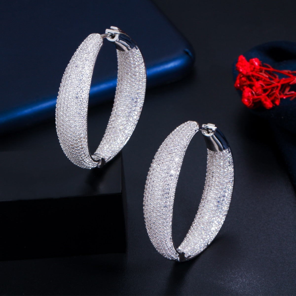 Zircons Micro Pave Cubic Zirconia Round Big Statement Hoop Earrings