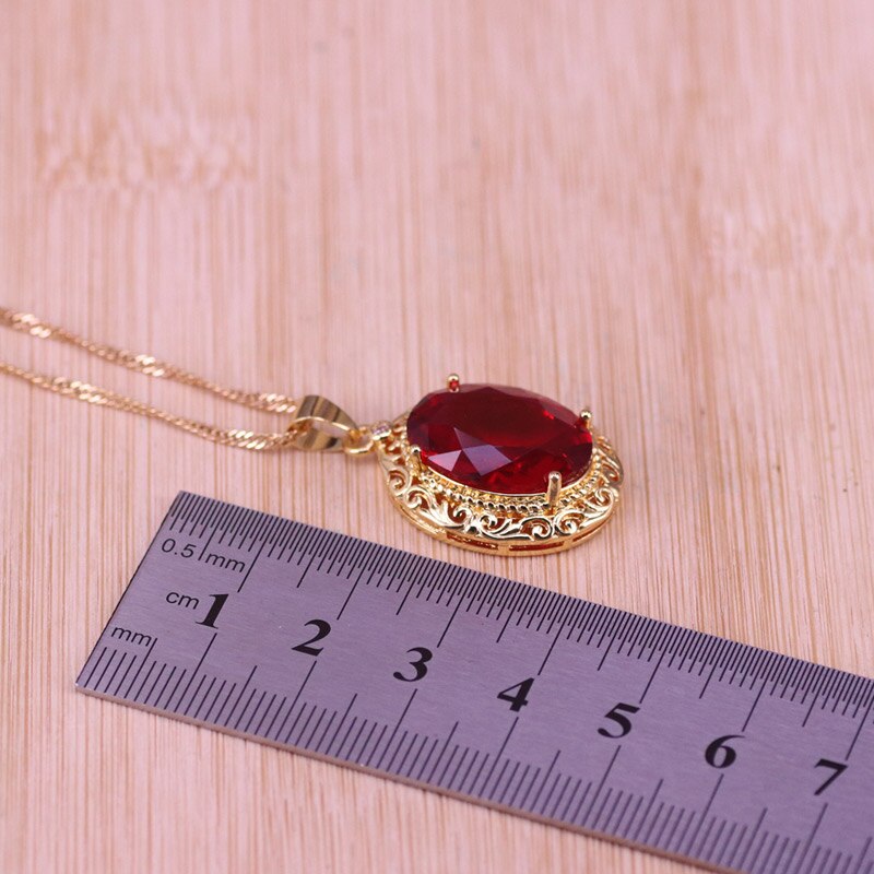 Many Colors Big Red Stone  Adjustable Ring Necklace Set