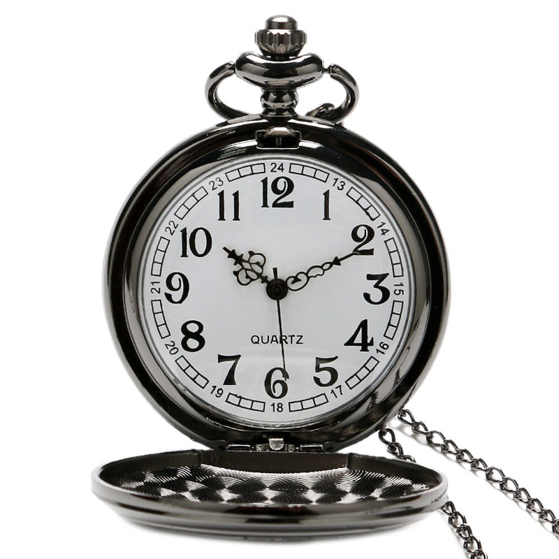 Vintage Black Time Lord Seal Quartz Pocket Watch Necklace Fob Chain Box