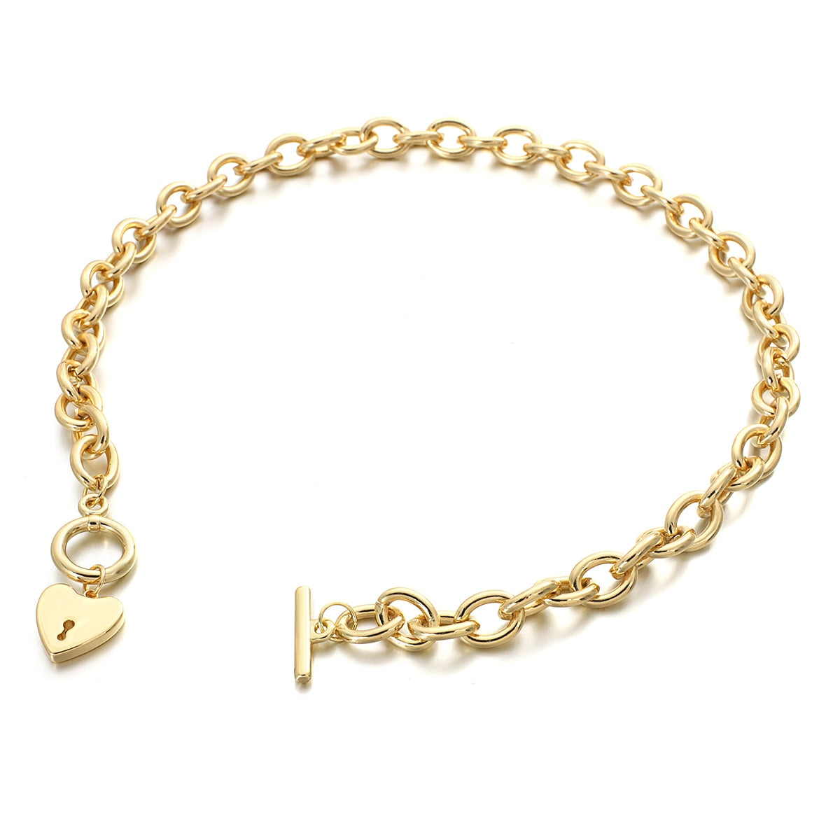 Thick Chain Clasp Gold Color Claps Necklaces Heart Pendant