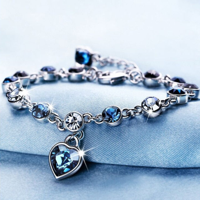 Classic ocean heart blue crystal bracelet for women