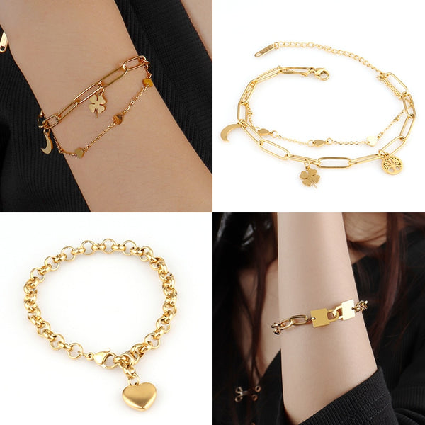 Pulseras de cadena vintage con colgante de corazón para mujer, estilo bohemio