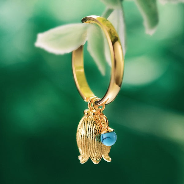 925 Sterling Silver Natural Lapis Gemstone Creative Redbud Bell Flower Rings for Women