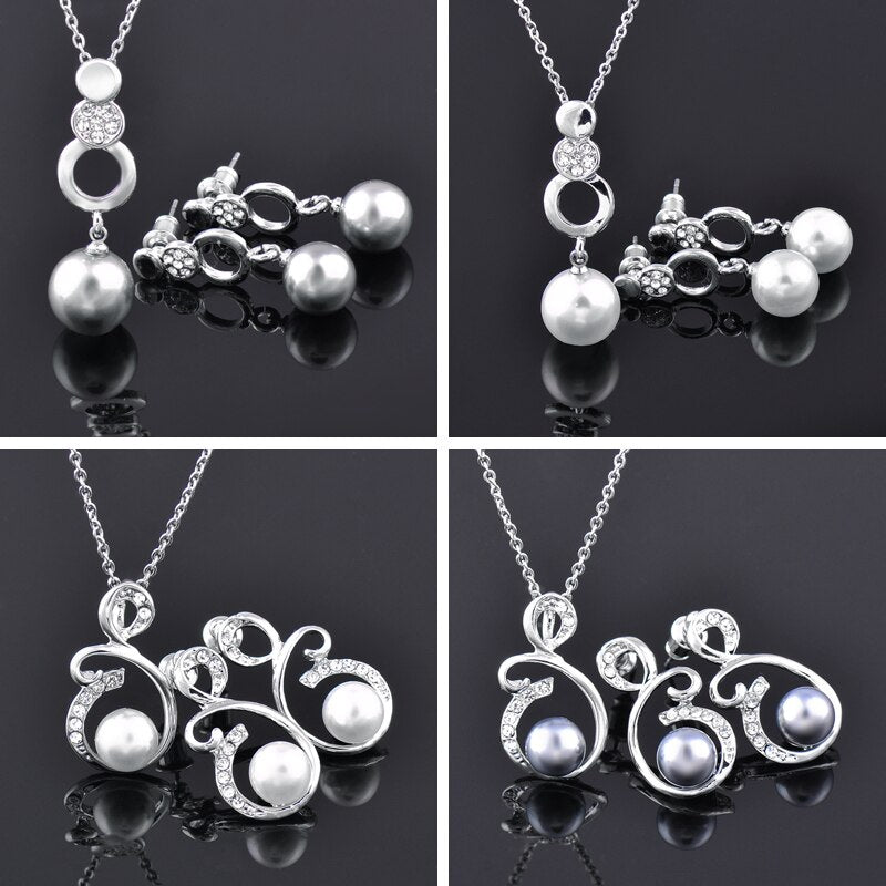 Vintage Imitation Pearl Pendant Necklace And Drop Earring Set