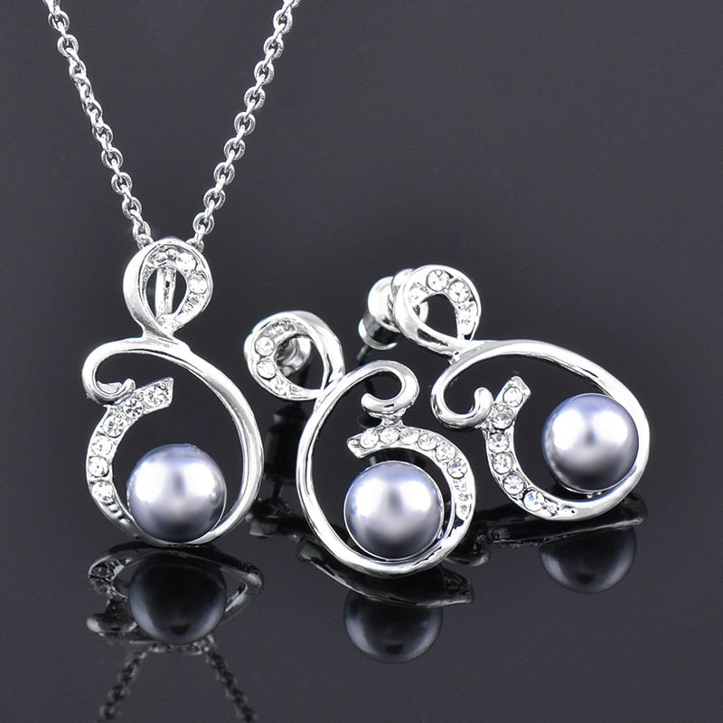 Vintage Imitation Pearl Pendant Necklace And Drop Earring Set