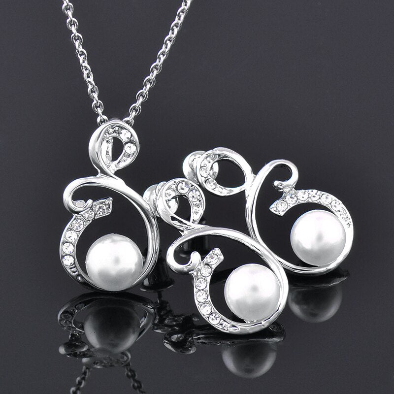Vintage Imitation Pearl Pendant Necklace And Drop Earring Set