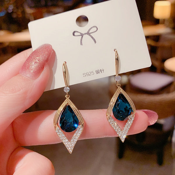 New Luxury Fashion Jewelry Boho Style Blue Crystal Drop Earrings