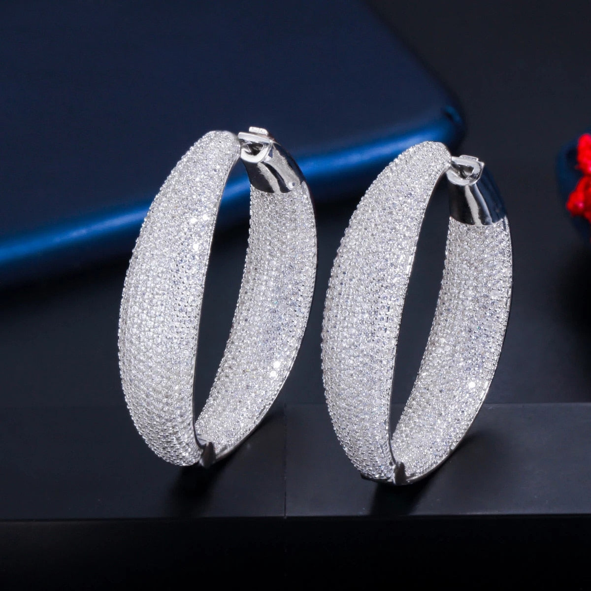 Zircons Micro Pave Cubic Zirconia Round Big Statement Hoop Earrings