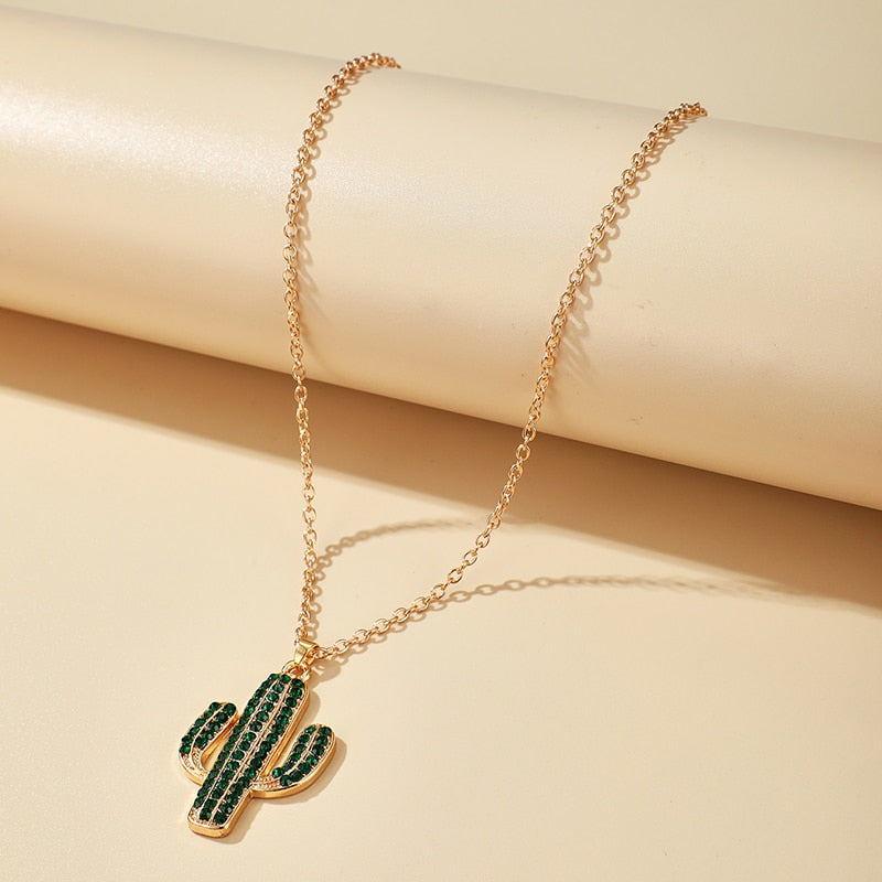 Trendy Cactus Pendant Necklace
