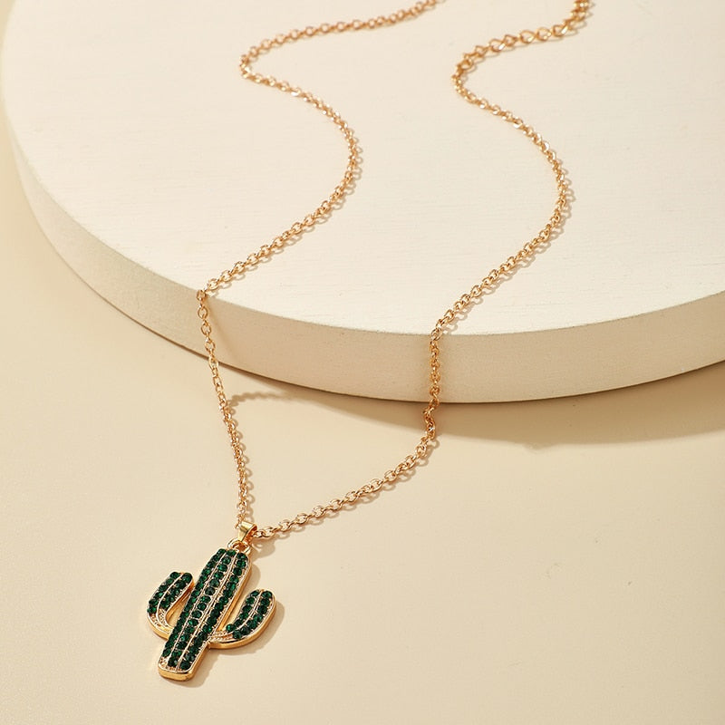 Trendy Cactus Pendant Necklace
