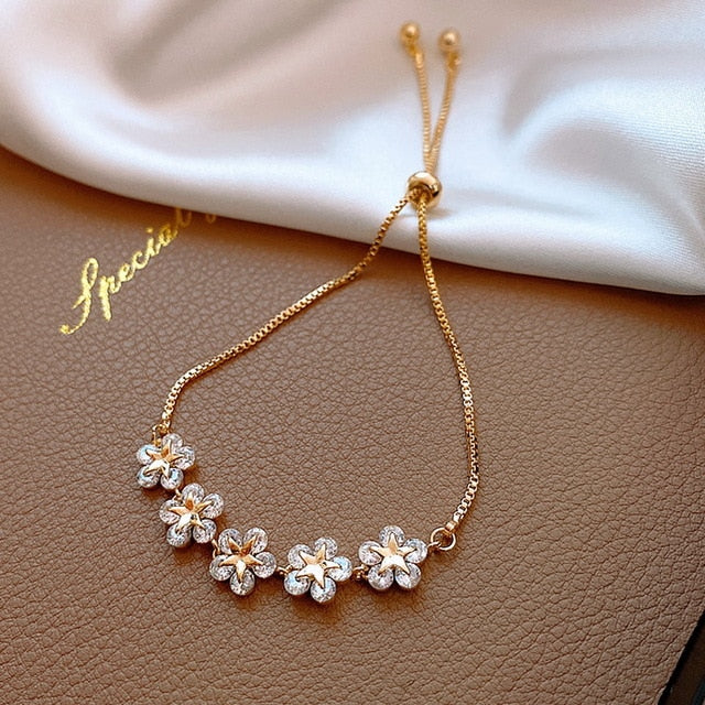 Delicate Flowers Copper Pave Setting Cubic Zircon Charm Bracelets