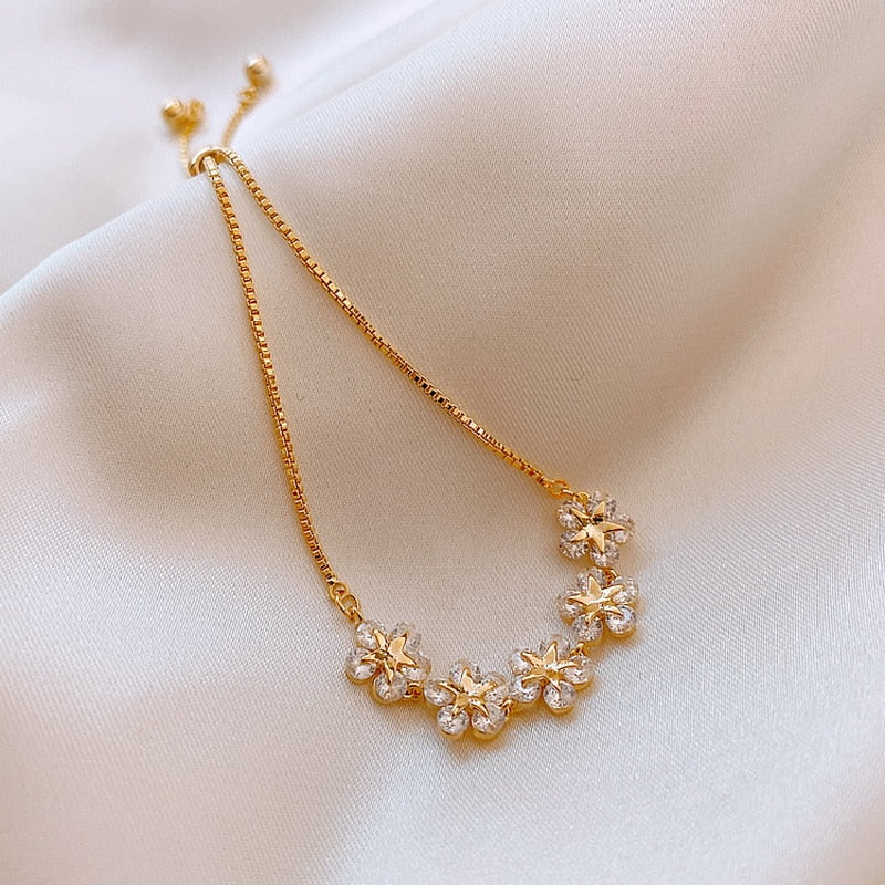 Delicate Flowers Copper Pave Setting Cubic Zircon Charm Bracelets