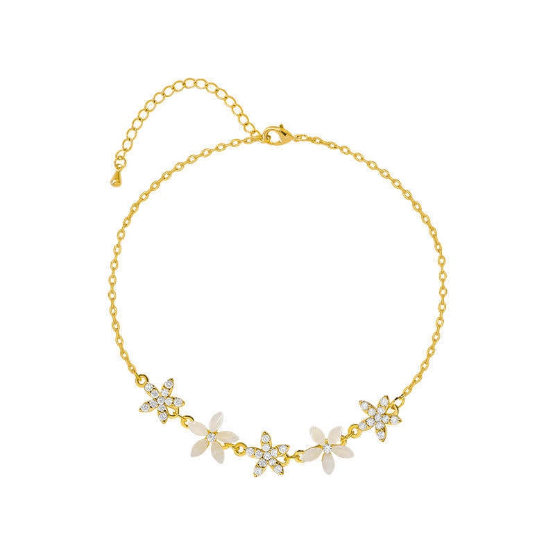 Delicate Flowers Copper Pave Setting Cubic Zircon Charm Bracelets