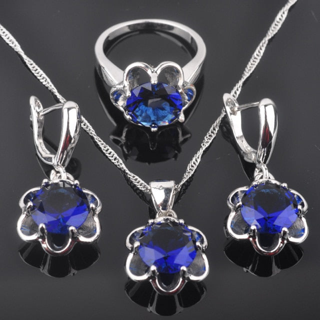 Zirconia Crystal Jewelry Set Silver Color Necklace And Earrings Ring