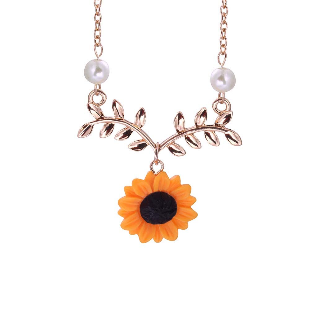 Fashion Sunflower Pendant Necklace Stud Earrings Ring Bracelet Jewelry 5Pcs/Set