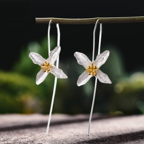 Pendientes colgantes de trébol poético vintage de plata de ley 925, joyería fina hecha a mano, natural.