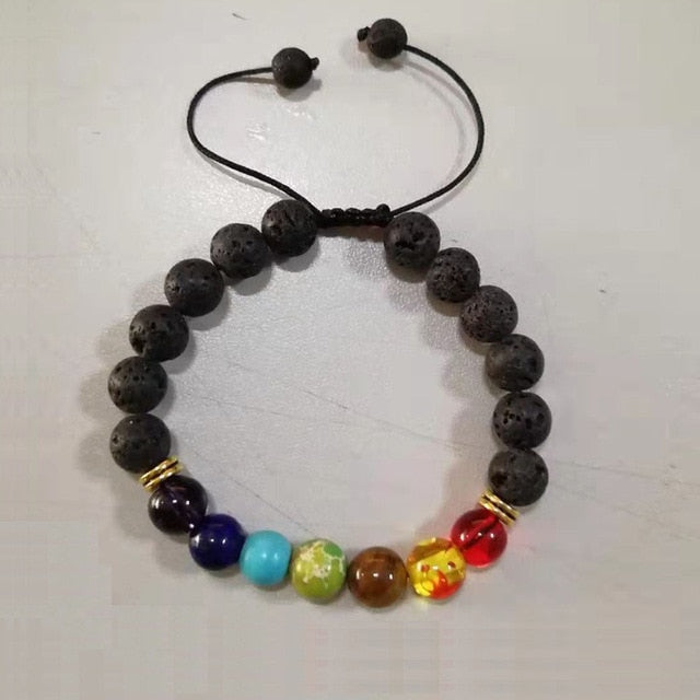 7 Chakra  Natural Lava Stone Tiger Eye Beads Bracelet