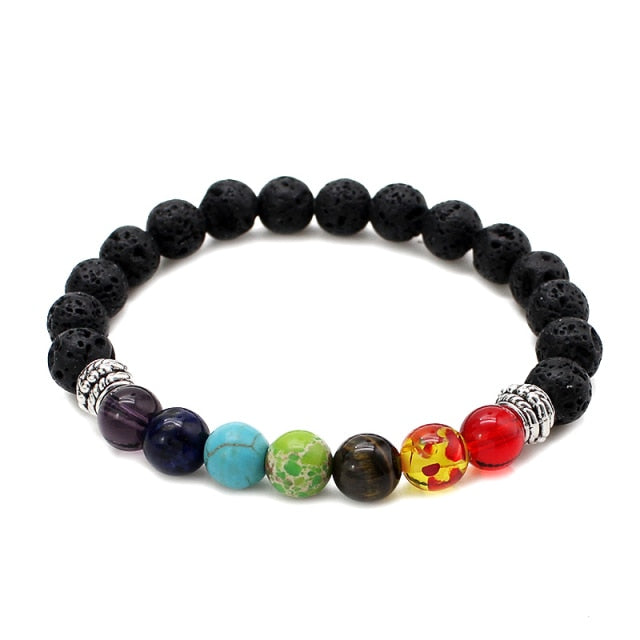 7 Chakra  Natural Lava Stone Tiger Eye Beads Bracelet