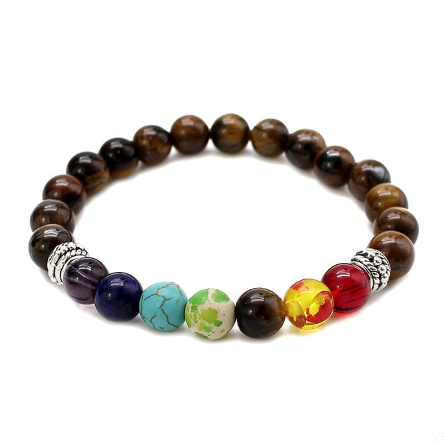 7 Chakra  Natural Lava Stone Tiger Eye Beads Bracelet