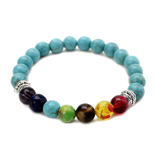 7 Chakra  Natural Lava Stone Tiger Eye Beads Bracelet