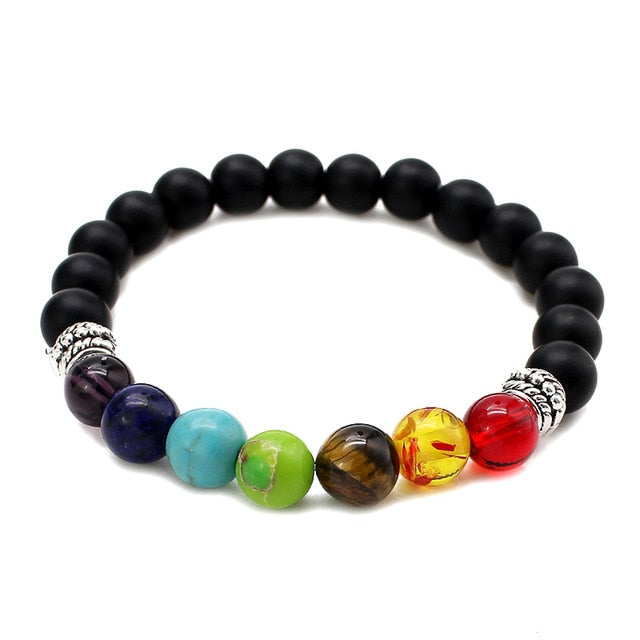 7 Chakra  Natural Lava Stone Tiger Eye Beads Bracelet